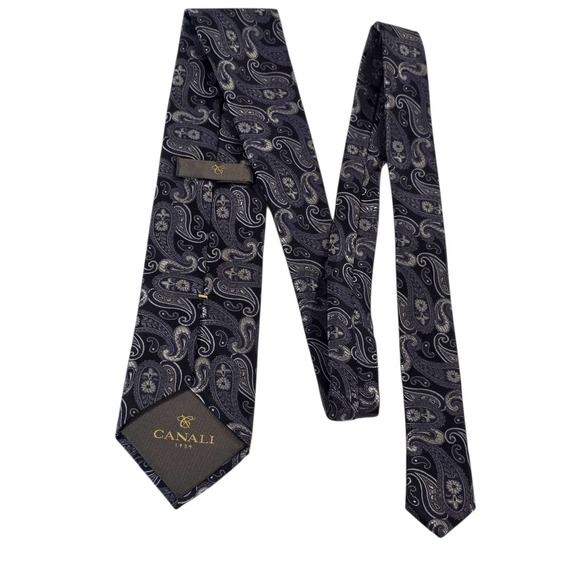 Canali Other - CANALI Paisley Silk Tie Black Silver Made in‎ Italy Men's Formal Luxury Power